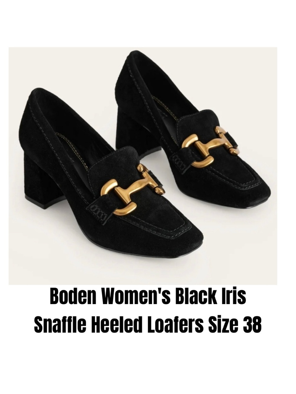 Boden Women's Black Iris Snaffle Heeled Loafers Size 38